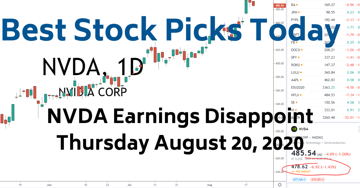 NVDA Earnings 8-20-20 Best Stock Picks Today